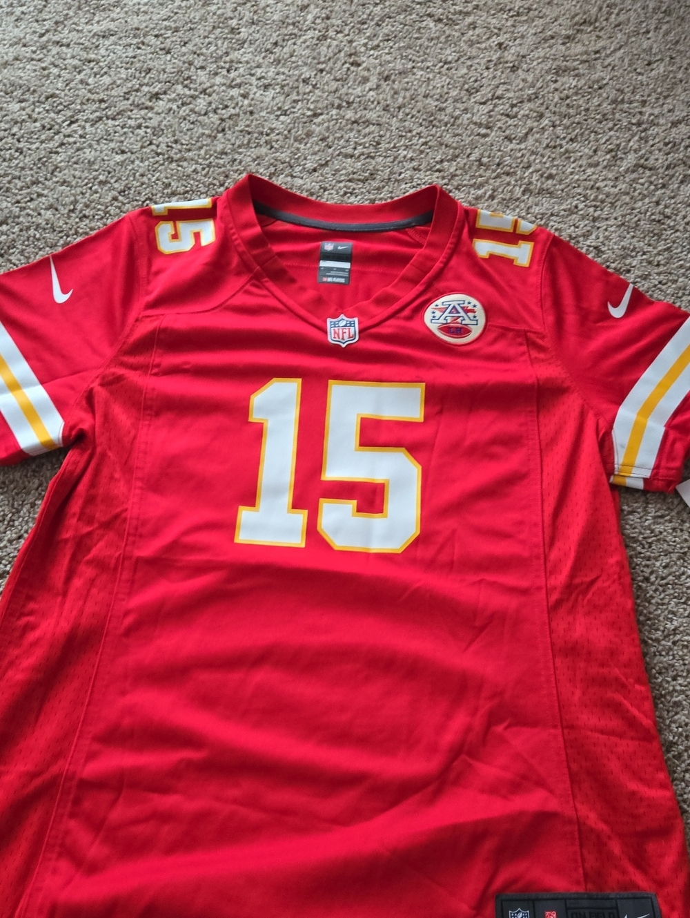 Nike Woman's Red Football Jersey with White & Yellow Accents #15 - Picture 2 of 4